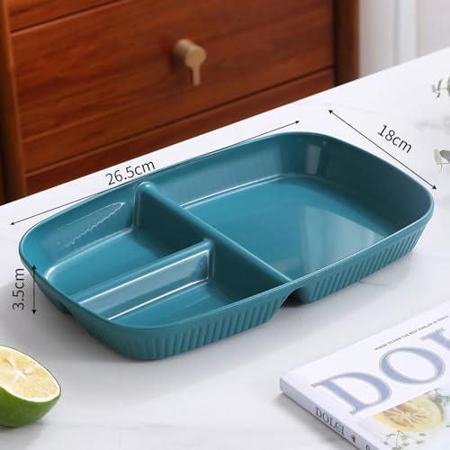 Image of Unbreakable Wheat Straw 3 Compartments Plates for Home and Restaurant Salad, Fruits Non Toxin, Bpa Free and Healthy for Kids & Adults Lightweight & Reusable Dinnerware (Dark Green, Pack of 2)