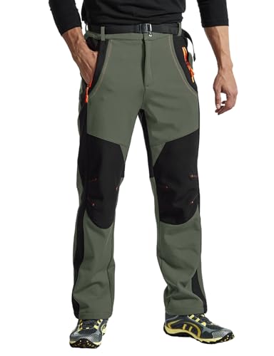 donhobo Herren Outdoorhose Wanderhose Trekkinghose Softshellhose Wasserdicht Winddicht Warm Gefüttert Winterhose Skihosen (Armeegrün, XL)