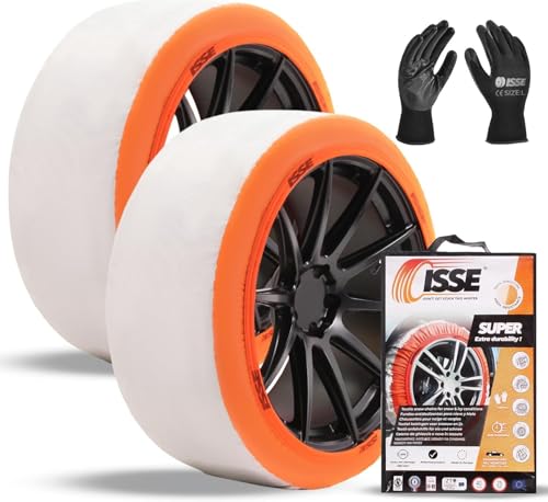 Schneeketten ISSE Super T-70 | Homologierte - EN 16662-1 - Textil-Schneeketten für Autos - Universelle Ketten für den täglichen Einsatz bei Schnee und Eis - Kit mit 2 Schneeketten + Handschuhe