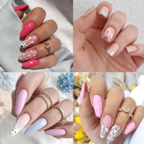 Image of MAYCREATE Cartoon Rabbit Nail Stickers for Kids, 30 Sheets 3D Self-Adhesive | Easy Peel and Press Application, Playful Detail Without Drying Time, Self-Adhesive Backing for DIY Manicures