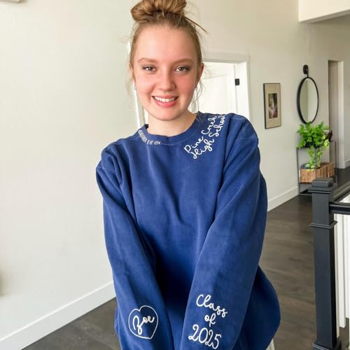 Embroidered Hand Distressed Sweatshirt Personalized Custom Crew Neck Sweatshirt Design Your Own Text Pattern Christmas Gifts for Couples Women Men (Crewneck, XXL)4