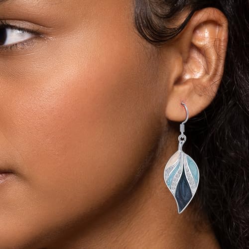 Big Blue Leaf Silver Dangle Earrings for Women Boho Earrings Drop with Light Blue and Beige Bohemian Tropical Style Plant Dangling for Gift3