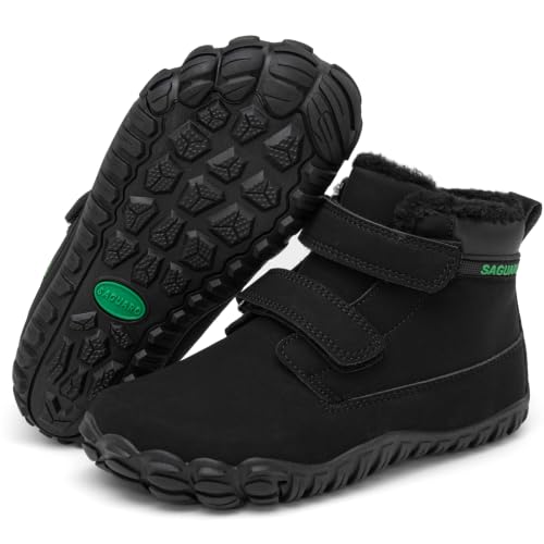 SAGUARO Winter Barfußschuhe Kinder Warm Gefütterte Winterschuhe Wasserabweisend Barfuß Winterboots Winterstiefel Jungen Mädchen Barfussschuhe, Schwarz, 32 EU