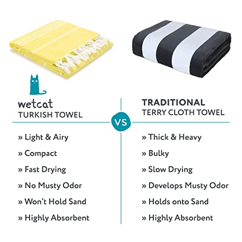 Wetcat Turkish Beach Towel (38 X 71) - Prewashed For Soft Feel, 100% Cotton - Quick Dry Beach Towels For Adults - Unique Turkish Towels For Tavel With Lively Colors - [Yellow] #TOP6
