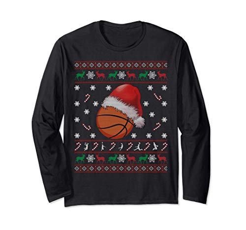 Basketball Ball Santa Hat Ugly Christmas Sweater Gift Maglia a Manica