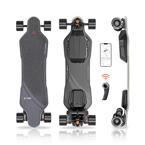 Exway Flex 2 Pro Electric Skateboard Longboard with Remote, Build in Light System, Top Speed of 31 Mph, 25miles Range, Elastic Composite Deck, Electric Longboard for Adults & Youths