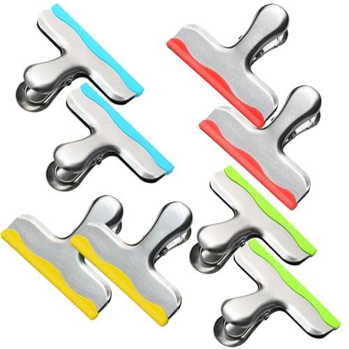 YARALL 8 Pack Metal Chip Clips with Silicone Edges ? Heavy Duty Bag Clips for Food Packages, Kitchen, Office ? Color Coded, Air 