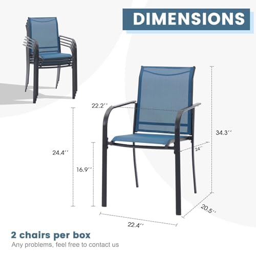Image of DIFY 2 PCS Patio Dining Chairs, Stackable Outdoor Chairs with Metal Frame for Lawn Garden Backyard, Blue