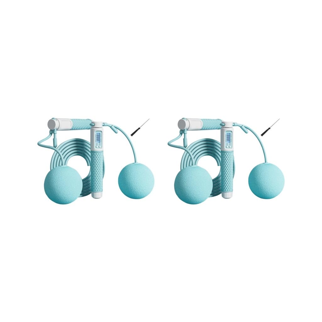 Lot de 2 cordes à sauter lestées sans fil avec compteur de calories pour fitness et sport Bleu 3 m