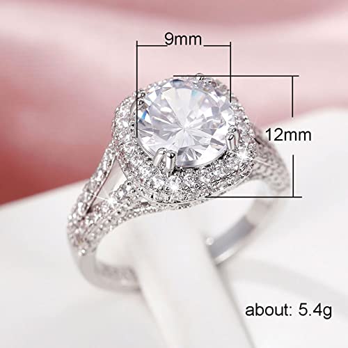 925 Sterling Silver Plated Round Cubic Zirconia CZ Halo Engagement Ring Wedding Band for Women4