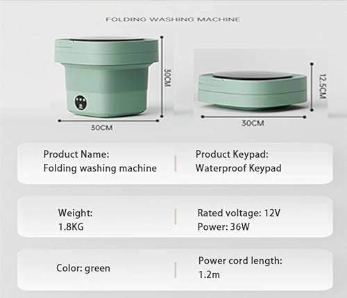 AFGSsm 12L mini washing machine, Portable washing machines with Drain Basket for Travel Apartments Dorms, Underwear Baby Clothes(Green) - Image 2