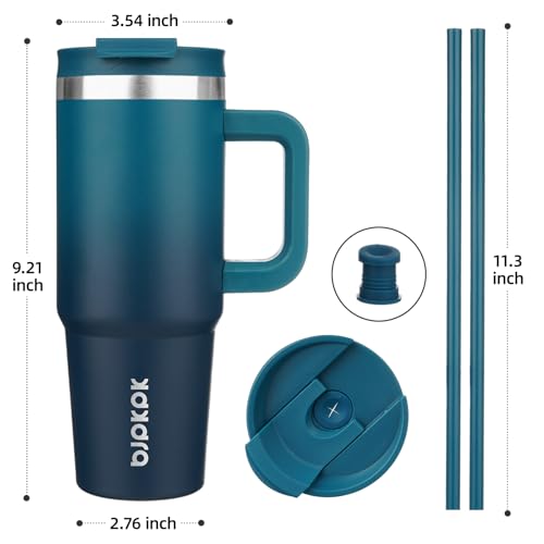 Image of BJPKPK Tumbler With Handle And Straw 30oz Insulated Tumbler Cups With Lid Stainless Steel Travel Coffee Mug,Indigo Black