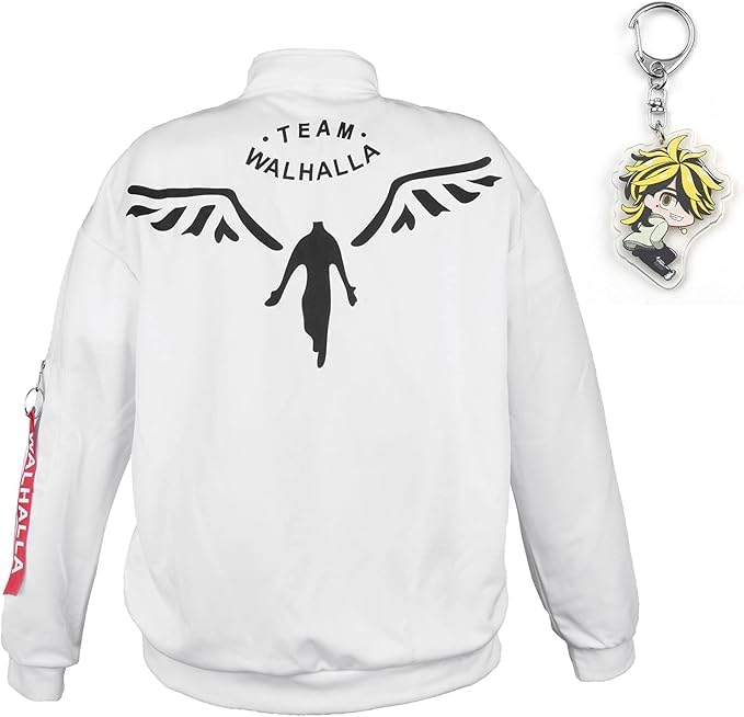 AUYAO Tokyo Revengers Valhalla Kazutora Hanemiya White Jacket Coat Cosplay, Disfraces Anime, White Coat Valhalla Uniforme Chaquetas de béisbol, Disfraz de Carnaval Halloween
