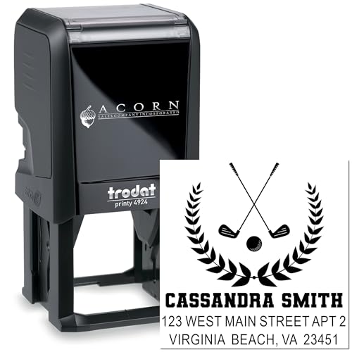 Image of Professional Golf Laurel Crest Self-Inking Mailing Stamp Custom - for Tags | Choice of 11 ink colors. Professional Self Inking Stamp. Golf Mailing Stamp. Built-in refillable pad. Self-inking body.