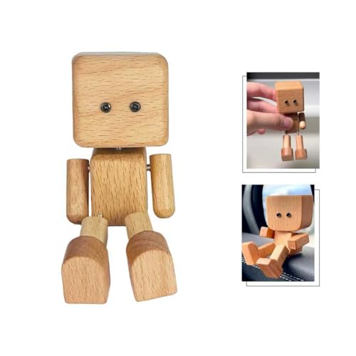 Guhupoy Shaking Wooden Man Figurine, Handmade Wooden Man with Wobbly Legs Desk Buddy for Car or Office Desktop Decor Fun Doll Companions Suitable for Men and Women