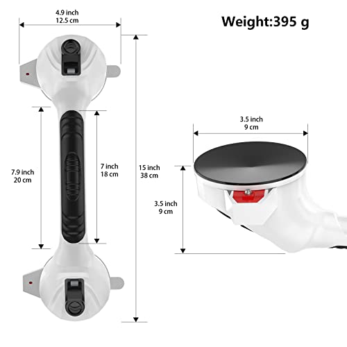 Suction Cup Grab Bar With Indicators 15 Inch - 1.25" Diameter, Imomwee Adhesive Black Bathroom Grab Bar Safety Balance Handrail, Handicap Elderly Senior Injury Disable Portable Assist Shower Handle #TOP1