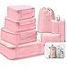 8 Set Packing Cubes - WantGor 6 Travel Organizer Luggage Compression Pouches + 1 Shoes Bag+ 1 Clear Toiletry Bag (Pink)