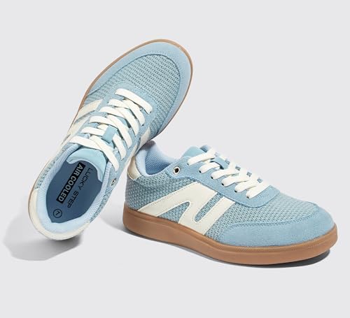 Image of LUCKY STEP Women Retro Gum Sole Fashion Sneakers | Genuine Leather Classic Tennis Skate Walking Shoes Anti Slip Trainers