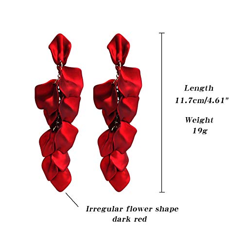 Dangle Acrylic Petal Earrings - Long Drop Rose Flower Earrings For Women And Girls (Red) #TOP4