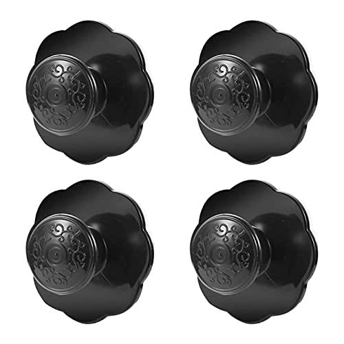 Morobor Selbstklebende Blumen-Zuggriffe, 4 Stück, selbstklebende Schubladenknäufe, sofort klebbar, für Küche, Badezimmer, Spiegeltüren (schwarz) Cover