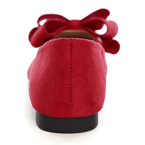 Image of WENJIAZHIZHI Square Toe Bow Ballet Slip-On | Classic Suede Finish,Chic Bow Detail,Effortless Everyday Style,Wedding Party Office,Plus Size Available