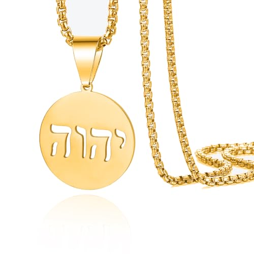 VASSAGO Hebrew Necklace YHVH YHWH Jehovah Pendant Tetragrammaton God Names Necklaces Hanukkah Amulet Religious Faith Blessing Jewelry Gifts for Men Women