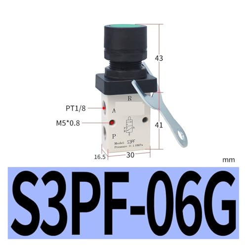Vanne pneumatique S3PF-06G commande mécanique bouton convexe 3/2 voies - 3
