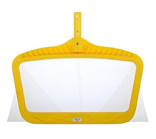Image of POOLX Heavy Duty Plastic Leaf rake with Short wear Screen mesh Deep net for Pool Cleaning (Yellow)