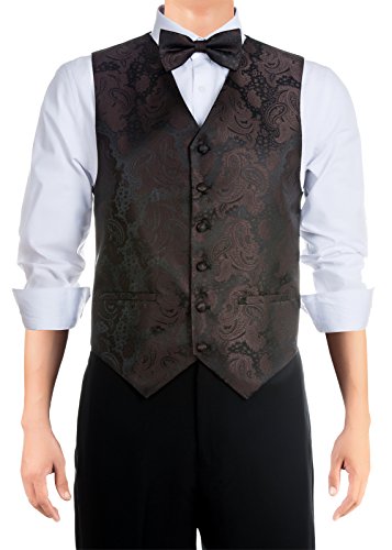 Retreez Men's Paisley Textured Woven Vest with Tie, Bow Tie 3 Pieces Gift Set