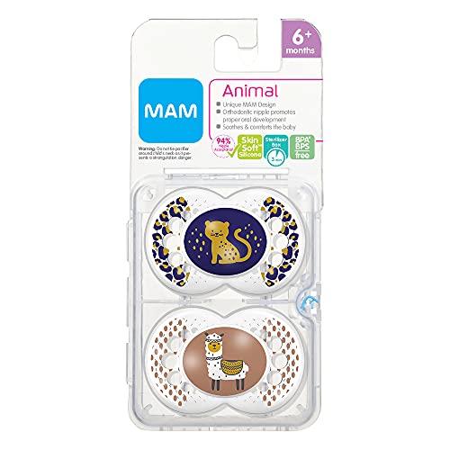 Mam Pacifiers, Baby Pacifier 6+ Months, Best Pacifier For Breastfed Babies, ‘Animal' Design Collection, Unisex, 2-Count #TOP1