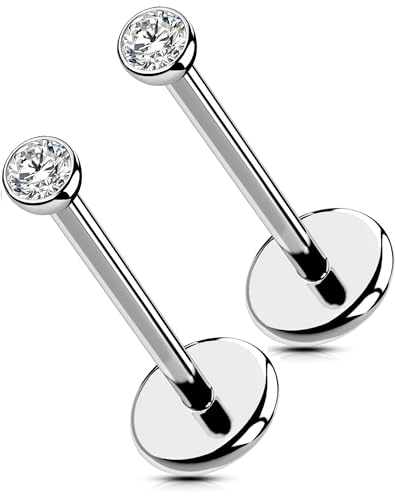OUFER 20G Silver Titanium Flat Back Stud for Nose, Lip, Helix, Tragus, Lobe – Threadless Piercing Jewelry with 2mm CZ – 11mm Post, Comfortable & Elegant Design for Sensitive Skin