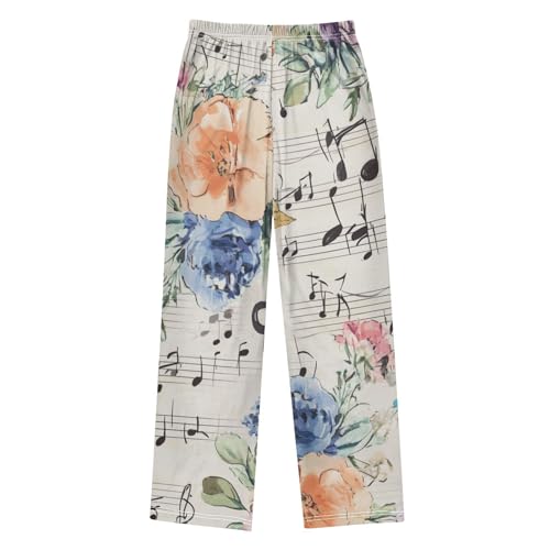 ZZXXB Music Note and Flowers Boys Long Pants Soft Trousers Elastic Waist Kids Lounge Bottoms with Pockets S-XL2