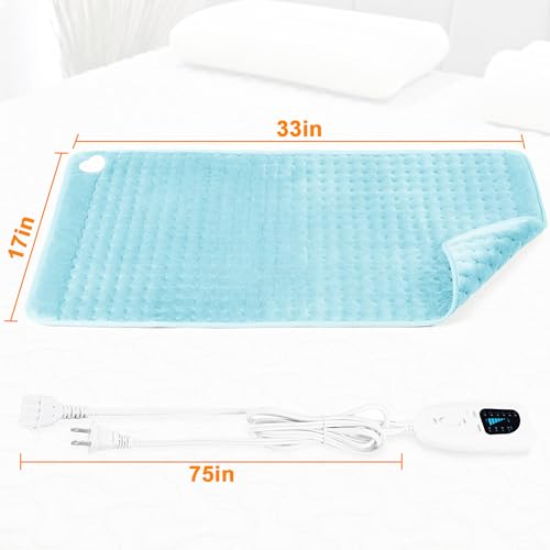 Image of Deepsoon Heating Pad,Electric Heating Pads for Back,Neck,Abdomen,Moist Heating Pad for Shoulder,Knee,Arms,Legs,Dry /Moist Heat & Auto Shut Off,Christmas Gifts for Men and Women,Light Blue,33x17 Inch