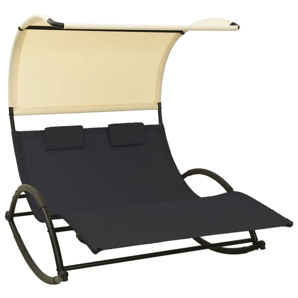 Double chaise longue avec toit pare-soleil en textilène pour jardin et grand balcon