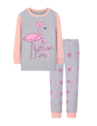 Joyond Girls' 4-Piece Snug Fit Cotton Pajama Set Size 2T-12Years, Kids Girls Long-Sleeve Clothes Top and Pants Sleepwear Sets3