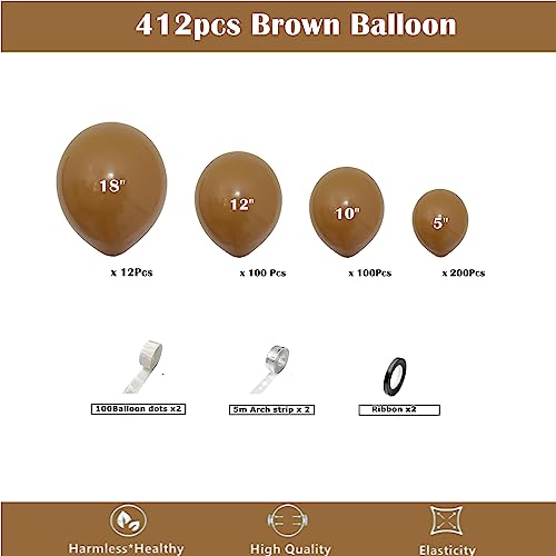 Image of 412pcs Brown Balloon Garland Arch Kit 18 12 10 5 Inch Different Sizes Matte Rretro Latex light brown Balloons for Baby Shower Birthday Wedding Graduation Anniversary Party Decoration