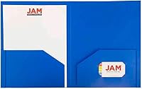 Vista 5 de JAM PAPER Heavy Duty Plastic Two Pocket Extra Tough School Folders - Blue - 6/Pack