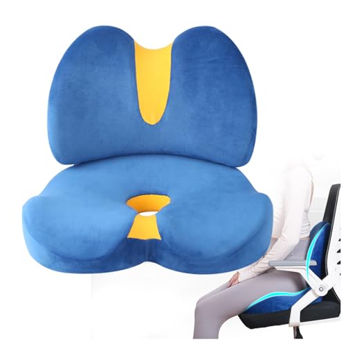 Ergonomic Seat Cushion, (Cojin Coxis+Cojin Respaldo) Protector De Cadera, Desmontable, Espuma De Memoria, Respirable, Anti EstréS, CojíN OrtopéDico, para El Hogar, Coche, Oficina,Blue
