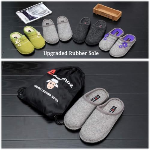 Image of LE KAPMOZ Men's Boiled Wool House Slippers Breathable Winter Warm Slip on Mules Indoor /Outdoor Slipper for Women Two Tone Cap Toe Clog