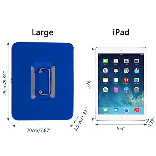 Image of KYODOLED Large Lock Box with Money Tray,Storage Cash Box with Lock,Safe Metal Box for Money,9.84 inchx 7.87 inchx 3.54 inch Blue Large