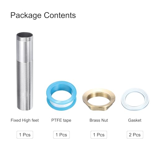 QUARKZMAN 6 Wasserhahn-Montage-Verlängerungsschaft, Edelstahl-Gewinderohr, Verlängerung des Montageschafts, Verlängerung des festen hohen Fußes mit Mutter und Dichtung, 1 Stück
