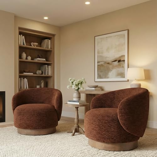 KISLOT Swivel Accent Chair Modern Round Barrel Armchair with Upholstered Performance Fabric for Living Room Bedroom Waitingroom,2 Box,Red