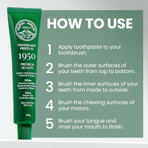 1950 Jeju Original Green Tea Toothpaste, Jeju Green Tea, Fluoride-Free Natural Formula with Hydroxyapatite, Sensitive Teeth, Gum Care, Brightening, Remineralizing, SLS-Free, Green Tea Taste (3.5 oz)
