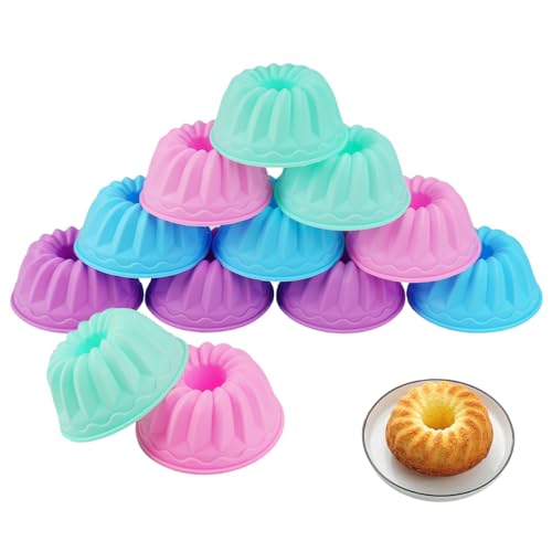 12 peças Mini moldes Donuts de silicone, molde de bolo orifício de silicone reutilizáveis e fáceis de desenformar para bolo de chocolate sobremesa Pudding DIY (diâmetro 6,5 cm, altura 3,5 cm, 4