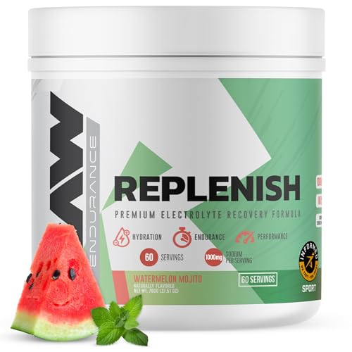RAW Replenish Premium Electrolytes Powder Recovery Formula Watermelon Mojito (60 Servings) - Flavored Electrolyte Drink Mix Supplement for Hydration Replenishment Endurance & Performance Workouts
