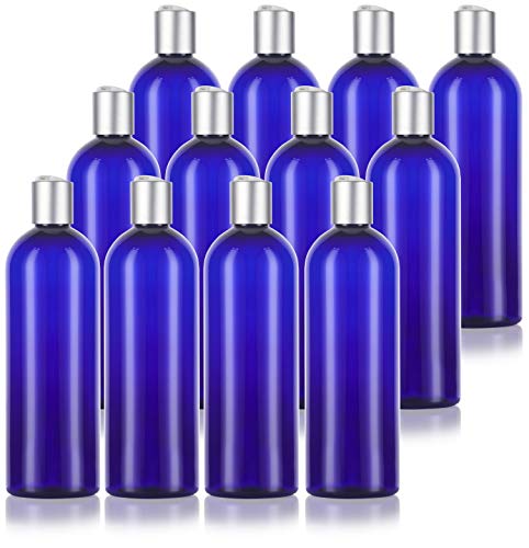 500 ml Kobaltblau, dünne PET-Kunststoffflaschen (BPA-frei) (12 Stück), Kobaltblau, 16 oz, 500 ml, Silberfarbene Scheibenkappe Cover