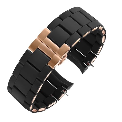 WTNZBAEM Bracelet de montre incurvé compatible avec les modèles Armani AR5905 5890 5919 5906 5891 5920, 20 mm, 23 mm, noir, marron et or rose(Black rose gold,23mm for men)
