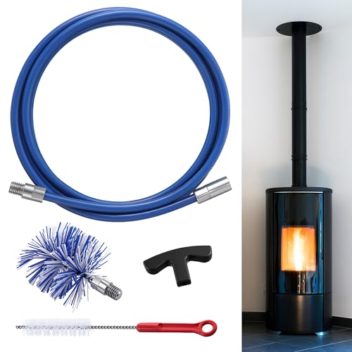 Dreyoo Pellet Stove Cleaning Brush Kit, 10 FT Flexible Steel Rod with 3' Brush Head, T Handle, Multi Purpose Flue Detail Cleaner, Nylon Stove Flue Pipe Kit for Pellet Furnace Exhaust Pipes