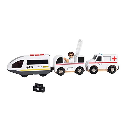 Hifuture123 Elektrisk järnväg bränsledriven lokomotiv magnetisk elektrisk lokomotiv leksak barnlegering ambulatbil leksak kompatibel med BRIO träskena