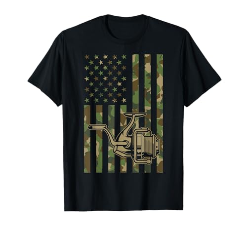 Carretes de Pesca giratorios, Bandera Americana, Camuflaje, Pescador Camiseta